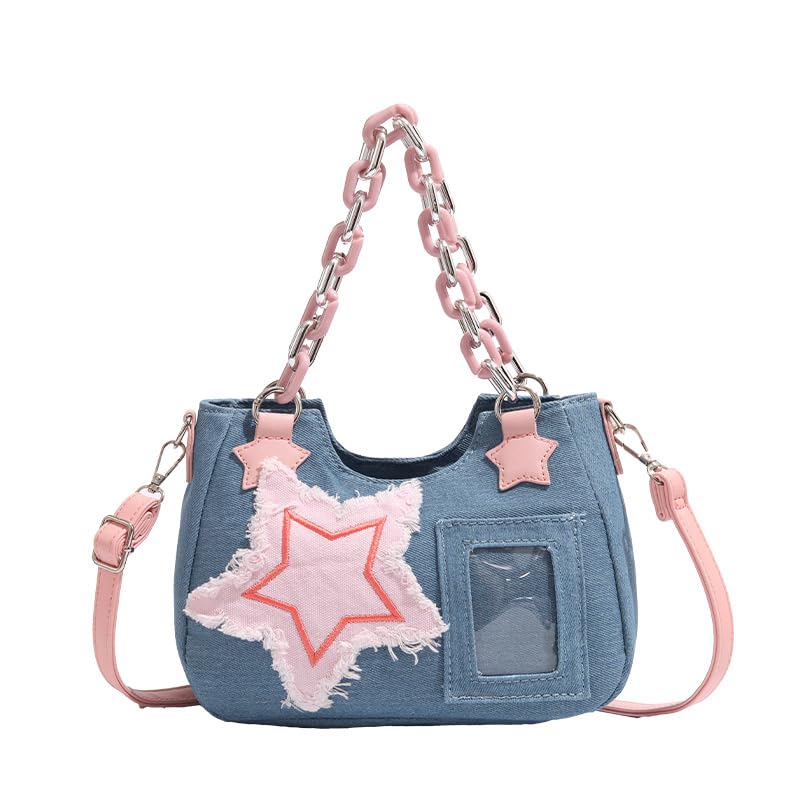 PALAY® Shoulder Bag for Women Y2K Star Patchwork Denim Crossbody Bag Messenger Handbag for Teen Girls PALAY® Shoulder Bag for Women Y2K Star Patchwork Denim Crossbody Bag Messenger Handbag for Teen Girls